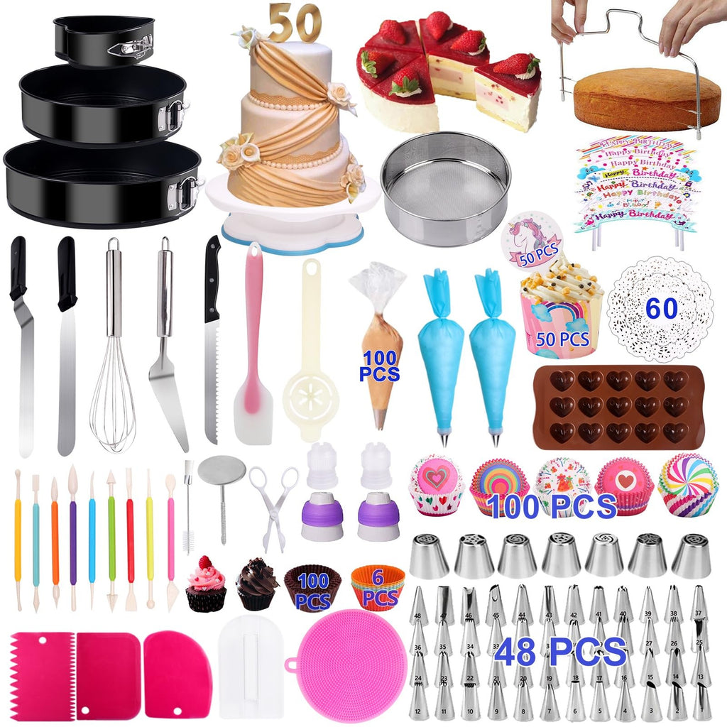 Cake Decorating Kits 567 PCS Baking Set with Springform Pans Set, Rotating Tu...
