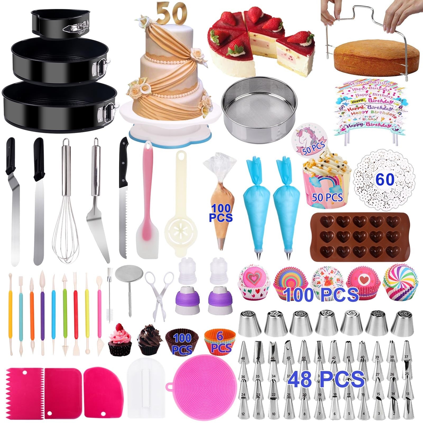 Cake Decorating Kits 567 PCS Baking Set with Springform Pans Set, Rotating Tu...
