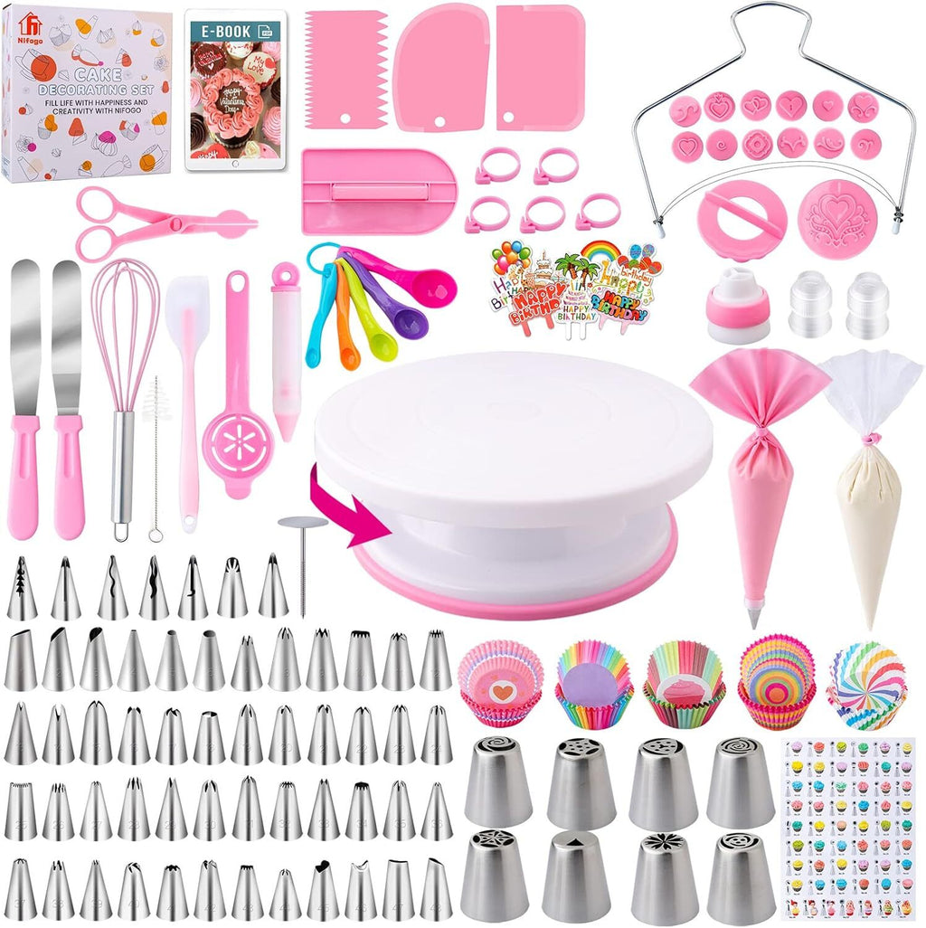 Cake Decorating Supplies Kit Tools 356pcs, Nifogo Baking Accessories Pink